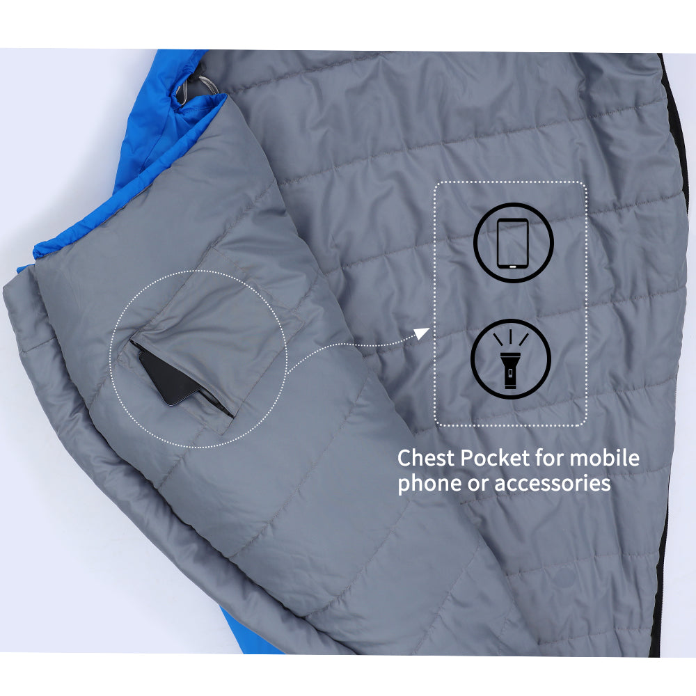 3-Season Camping Sleeping Bag - 220x80cm, Blue