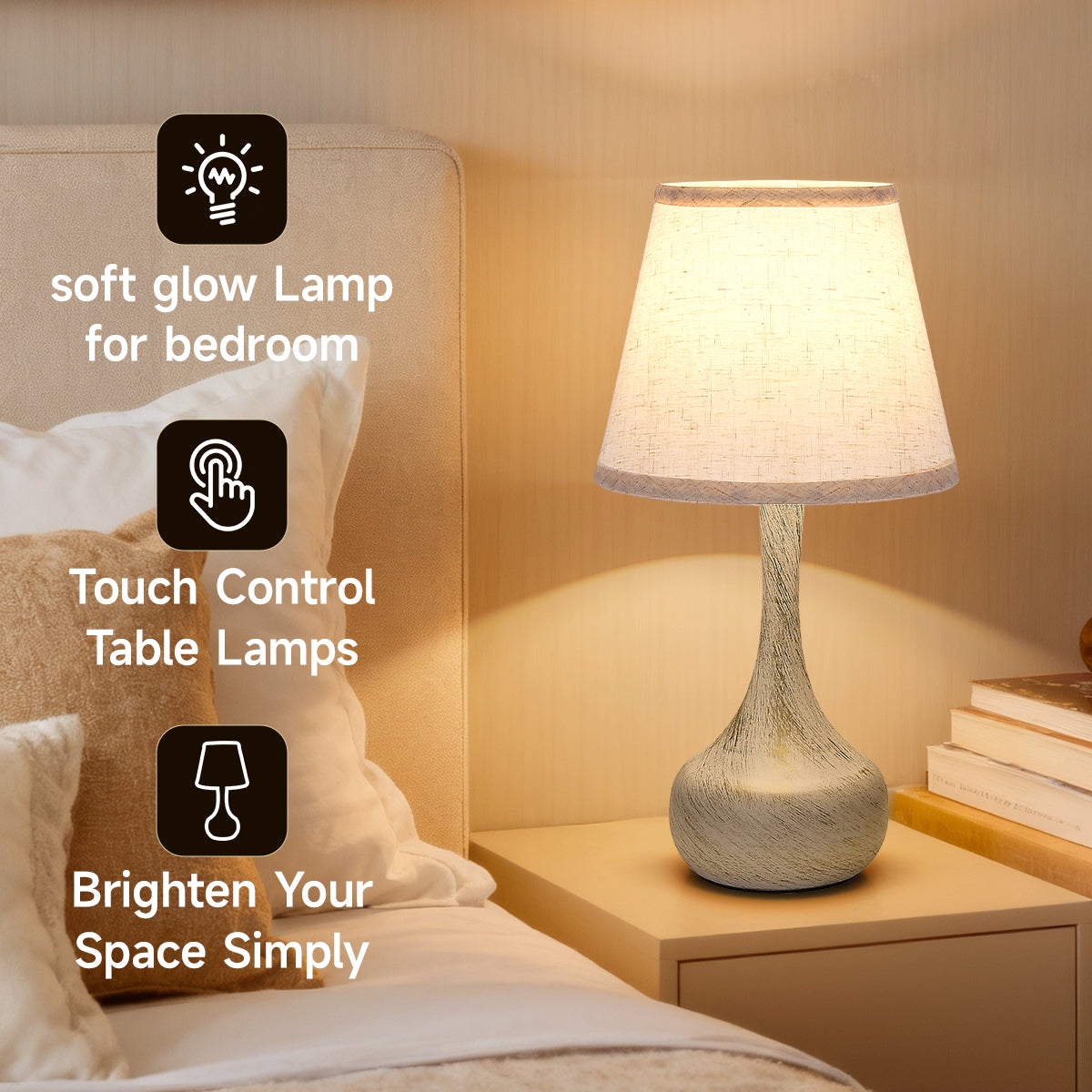 Dimmable Touch Table Lamps Set of 2 - Farmhouse Design