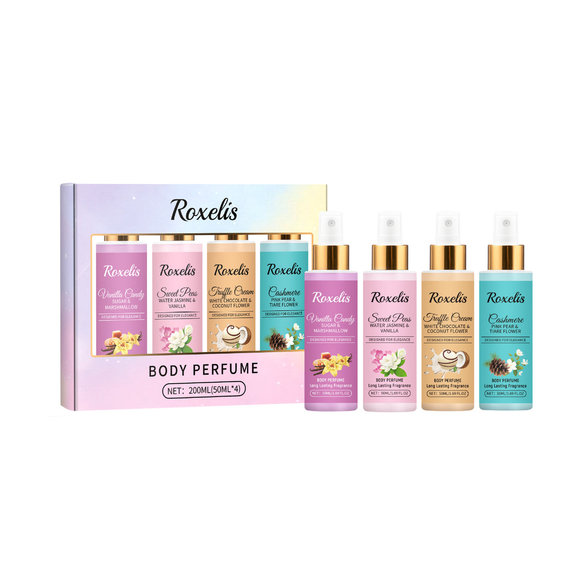 Body Fragrance Spray Set - 4 Scents, 50ml Each