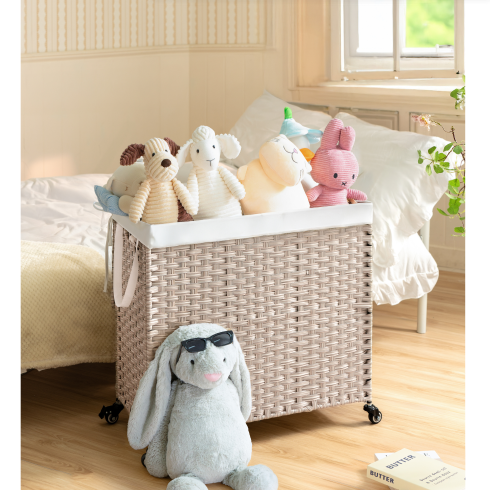 Laundry Hamper with Lid and Wheels - 160L Gray Rattan