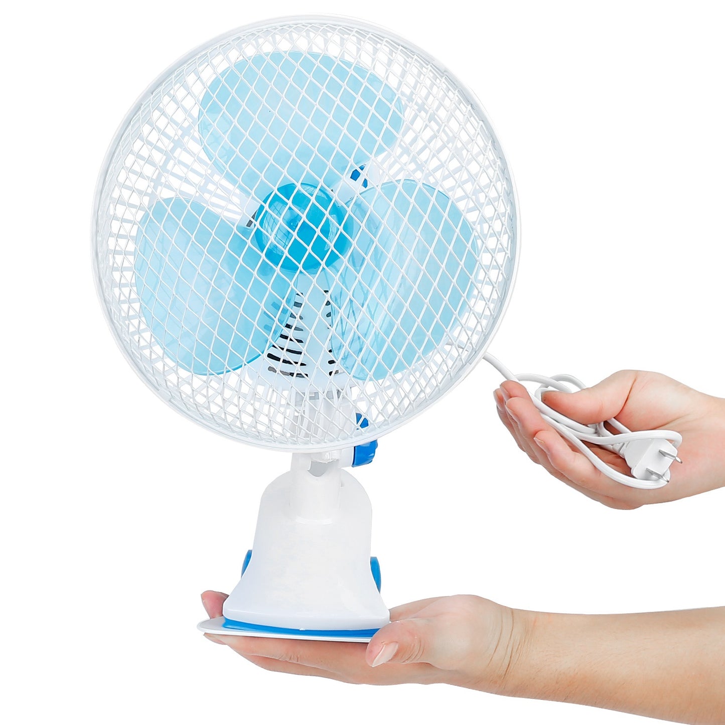 Clip On Desk Fan with 2 Speed Settings, Adjustable Tilt, Quiet Operation, Wall Mount & Clamp - White