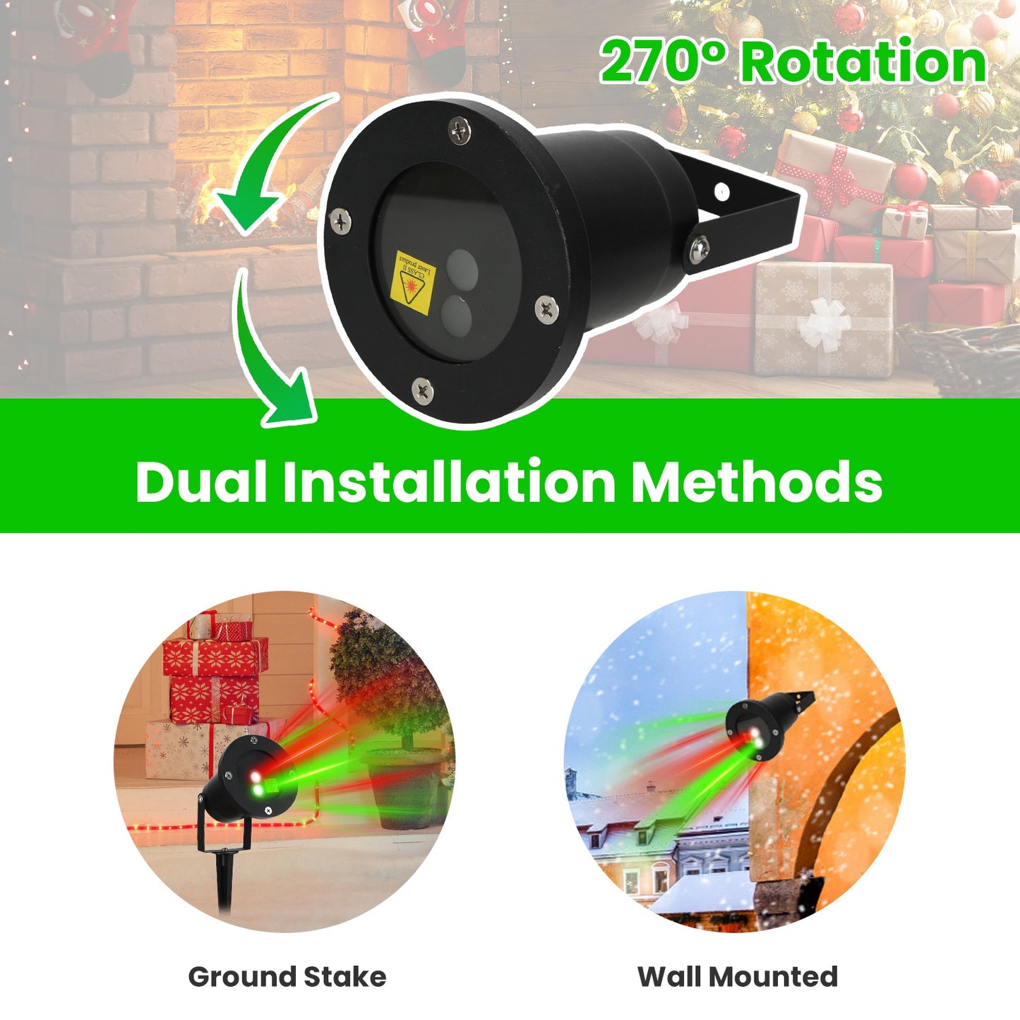 Outdoor Laser Projector Light - Red & Green - 3 Modes, IP44 Waterproof