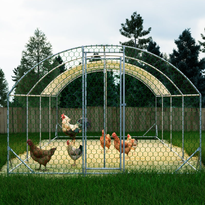 Large Metal Chicken Coop 26x9x6ft Walk-In Poultry Cage with Waterproof Cover