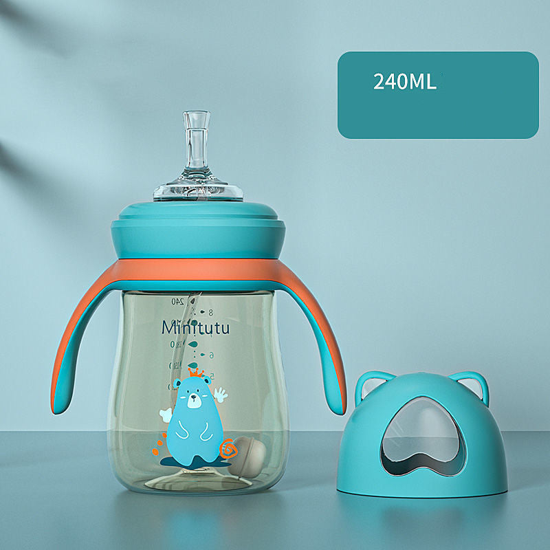Baby Anti-Fall Straw Bottle with Handle and Leak-Proof Cap - 240ml/300ml