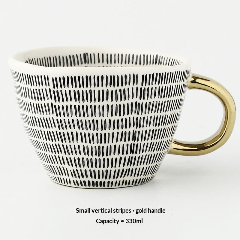 Japanese Geometric Ceramic Mug - Wide Mouth Hand-Pinched 330ml Drinkware
