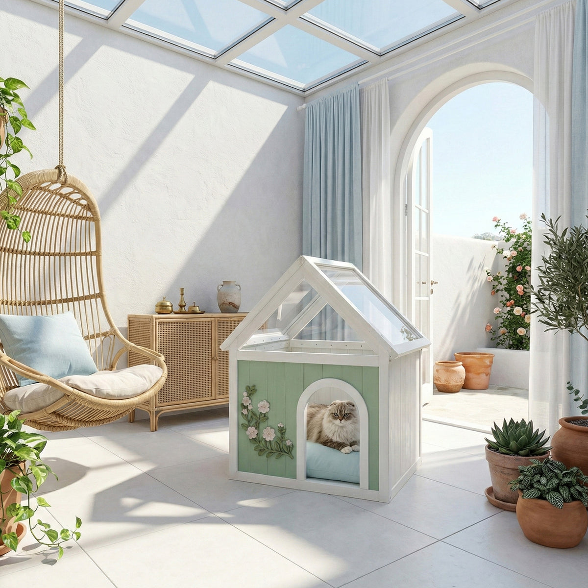 Indoor Cat House with Acrylic Roof — Wooden Pet Shelter for Small Cats & Dogs