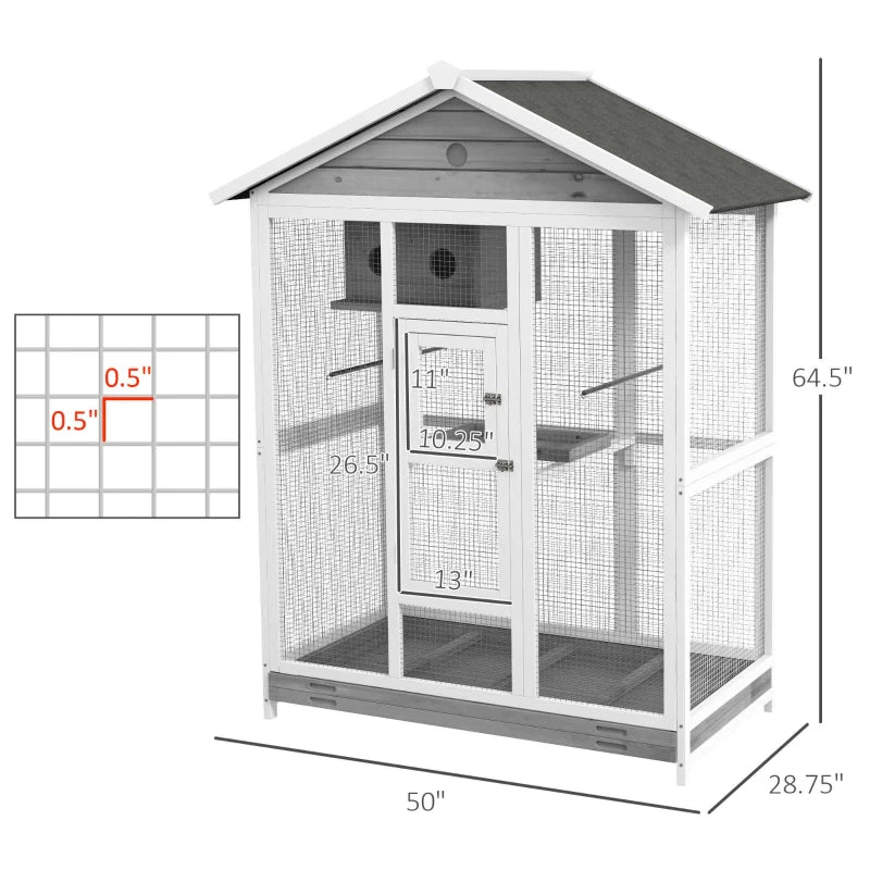 Wooden Bird Cage Aviary with Perches Nest Tray for Indoor Outdoor Bird Housing - White