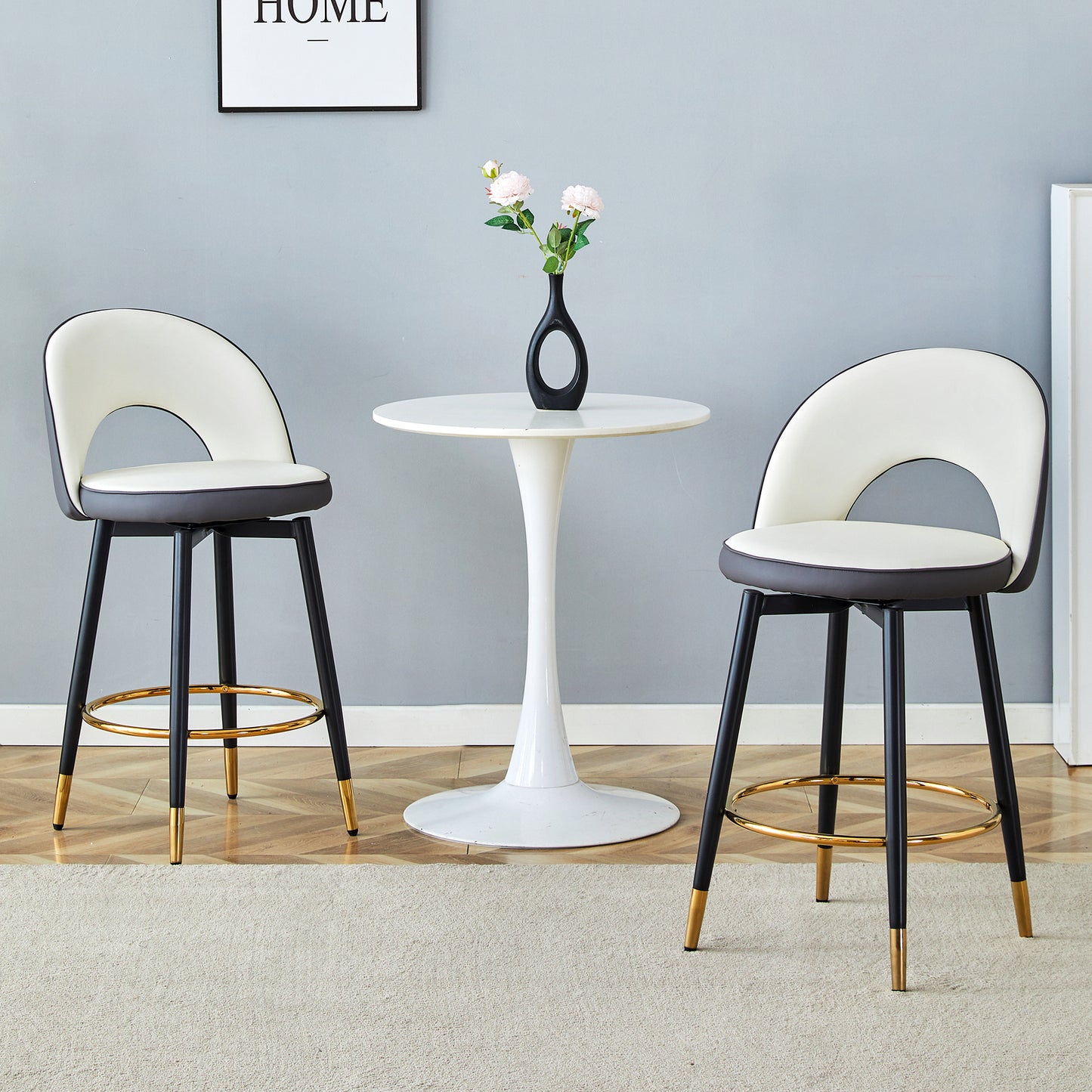 360 Rotatable Bar Chair.Modern White And Dark Gray Spliced Color PU