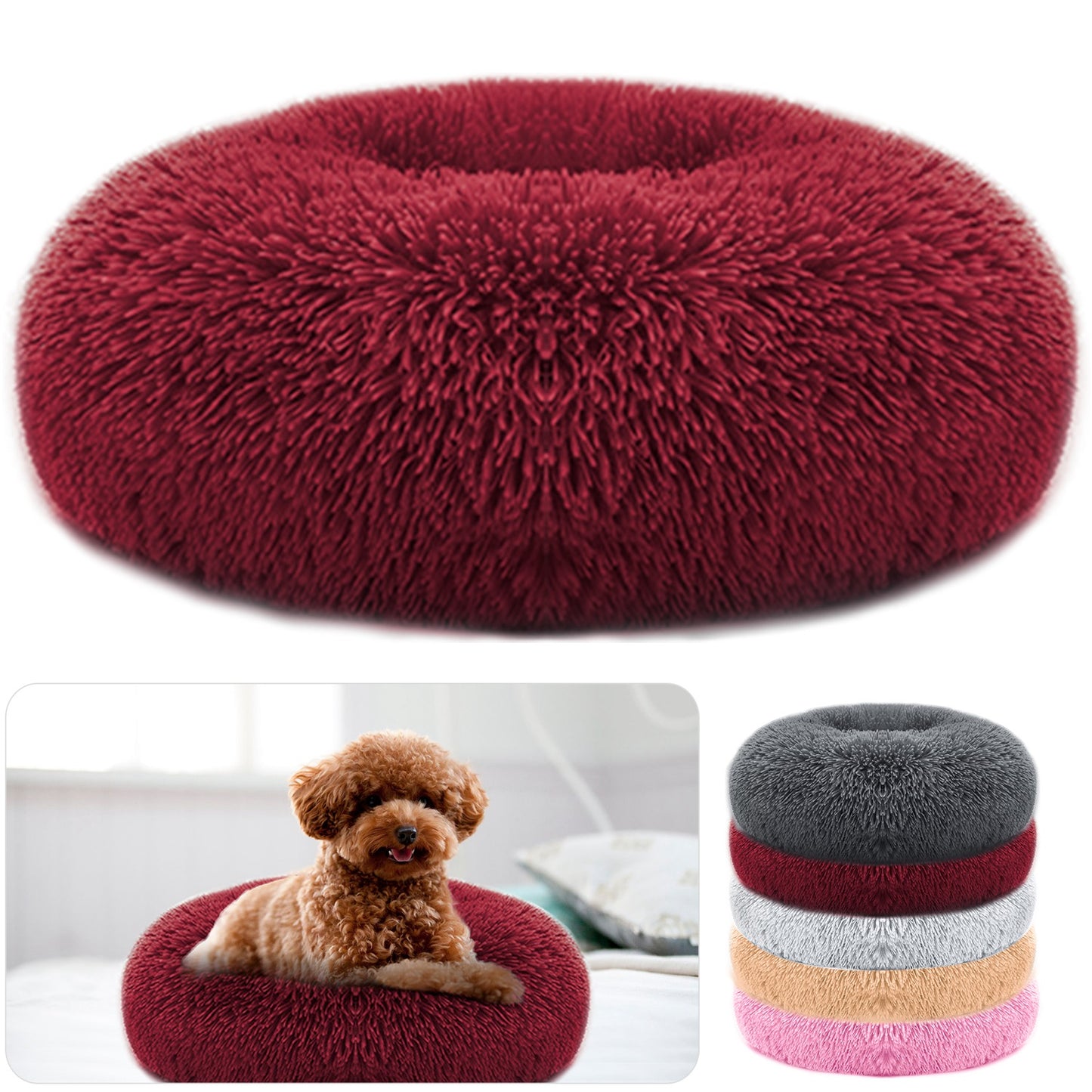 Soft Warm Plush Dog & Cat Bed with Supportive Rim and Non-Slip Bottom