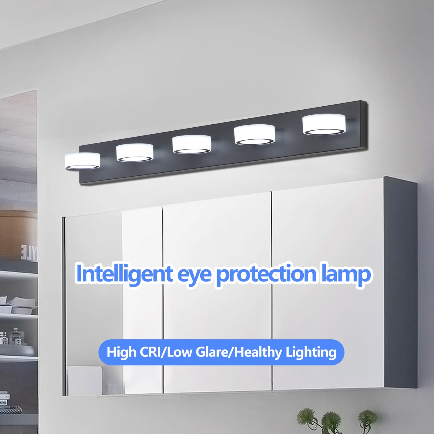 5-Light LED Vanity Light Fixture - Dimmable Black Bathroom Lighting
