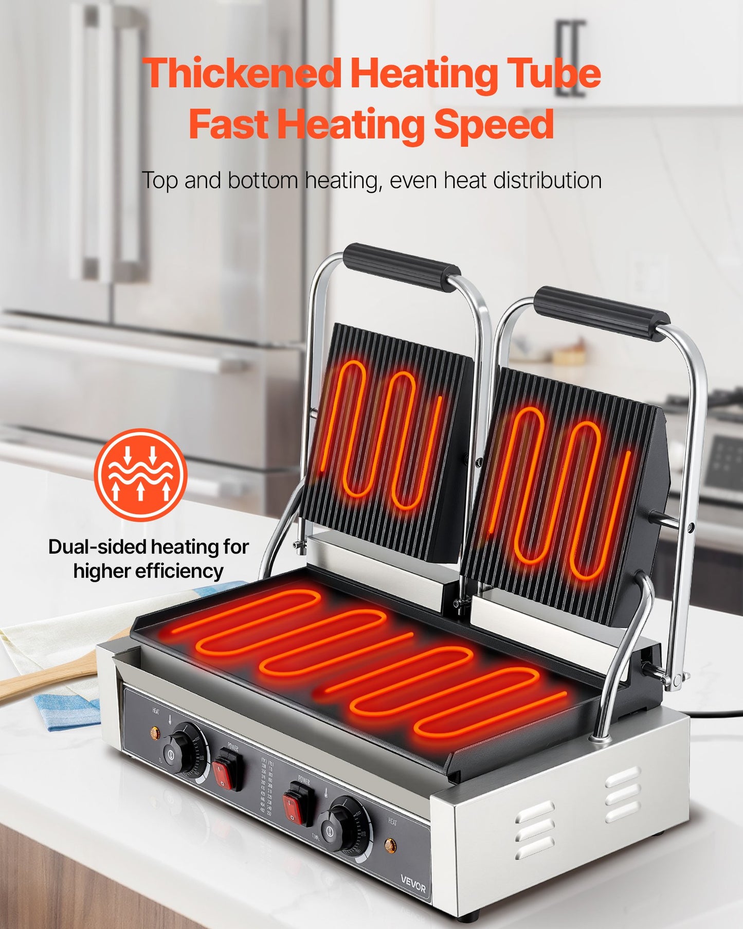 Commercial Electric Panini Press Grill with 19x9 Inch Non-Stick Plate