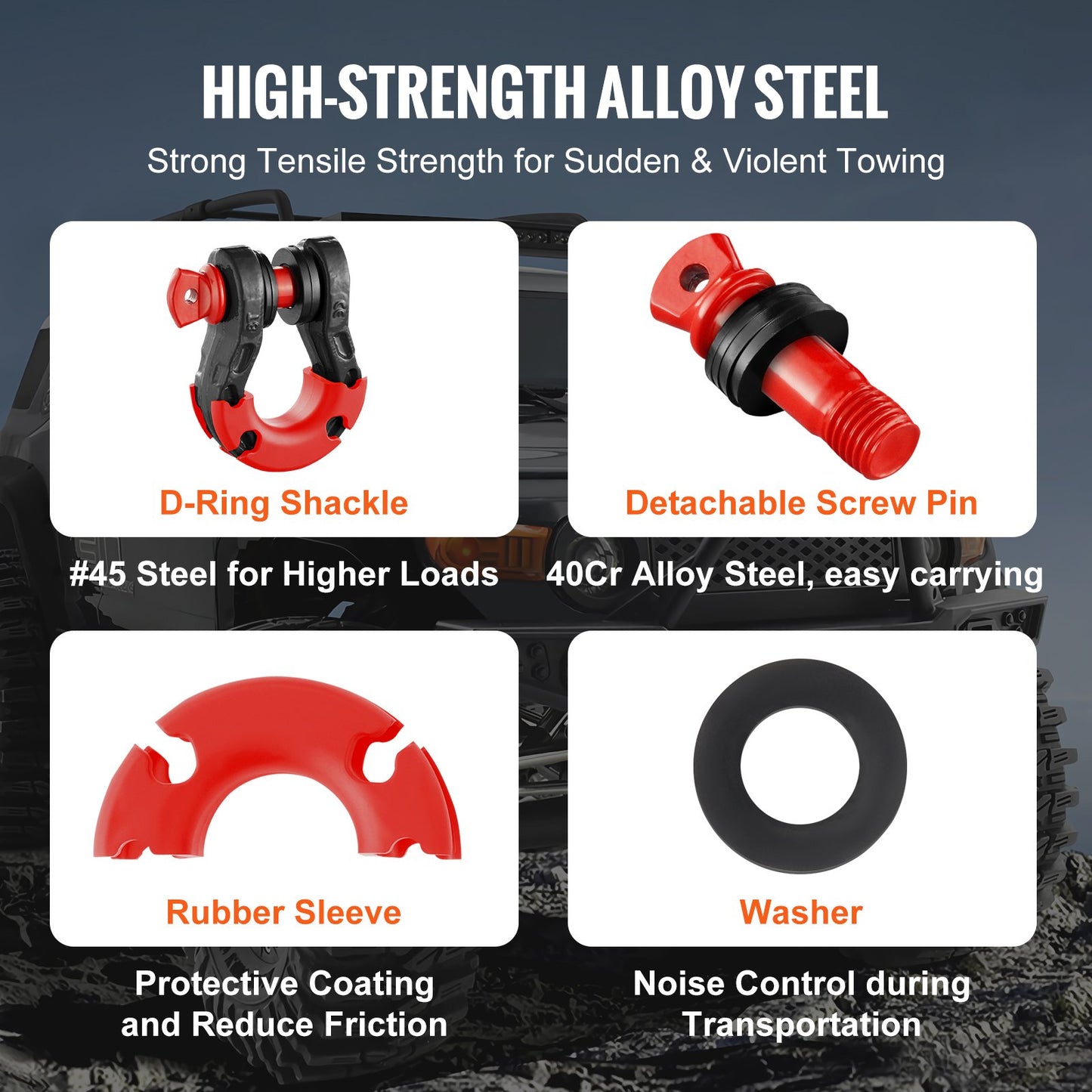Heavy Duty Alloy Steel D-Ring Shackle 2 Pack Off-Road Vehicle Recovery Black