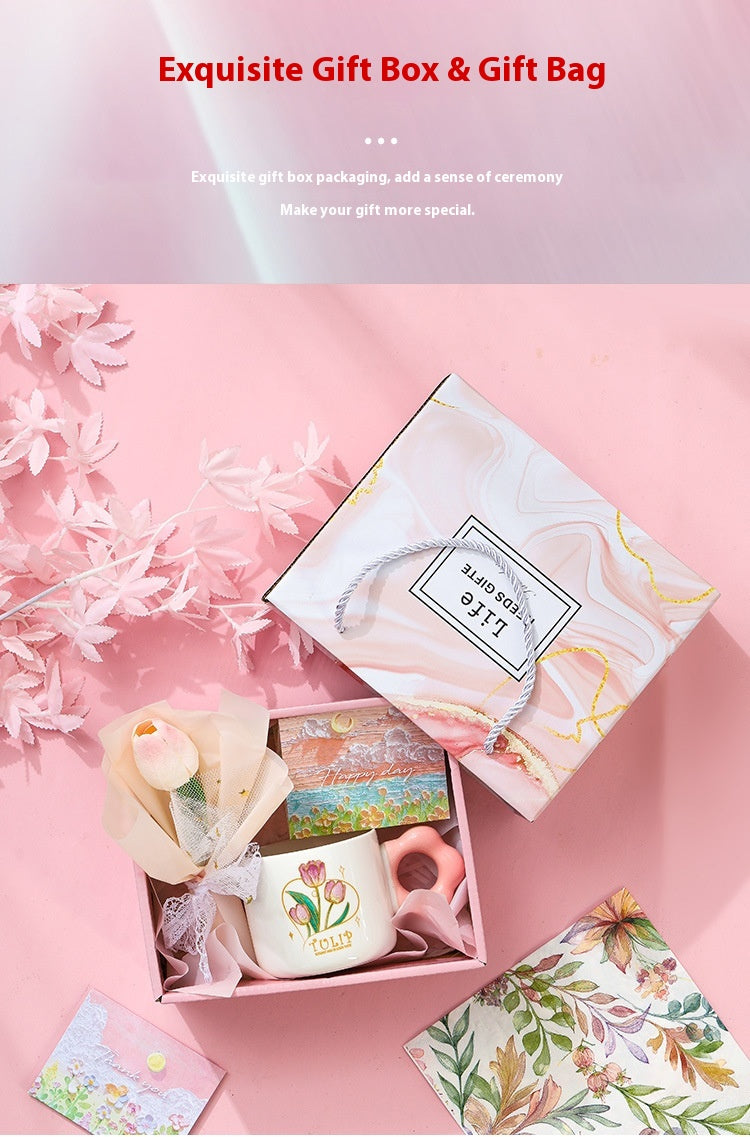 Ceramic Tulip Glass Cup with Bunny Pendant and Gift Card, 301-400ml