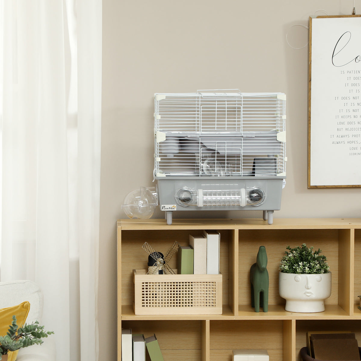 2-Tier Hamster Cage with Sand Bathroom, Running Wheel & Accessories - Gray 500x330x220mm