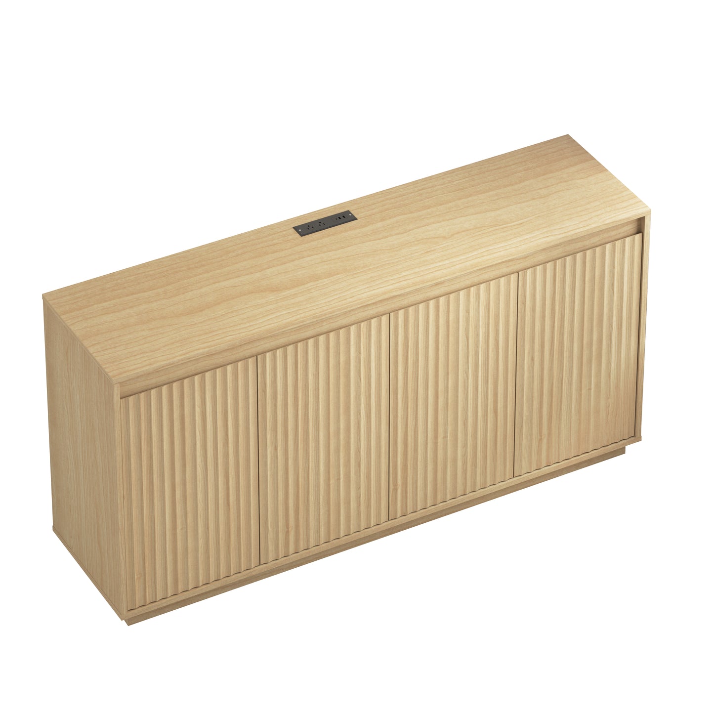 Natural 4-Door Sideboard Buffet Cabinet with Power Outlet