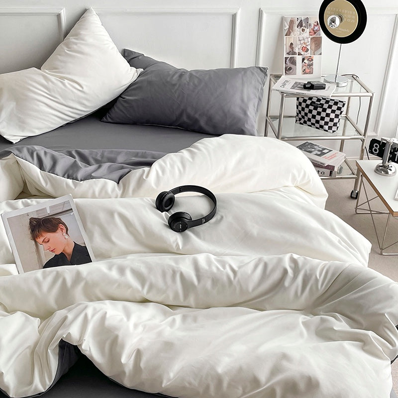 Solid Color Bedding Set - 4-Piece Quilt Cover & Sheets for Dorm Room