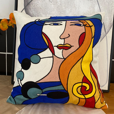 Decorative Embroidered Cushion Cover Abstract Picasso Style 45x45 cm