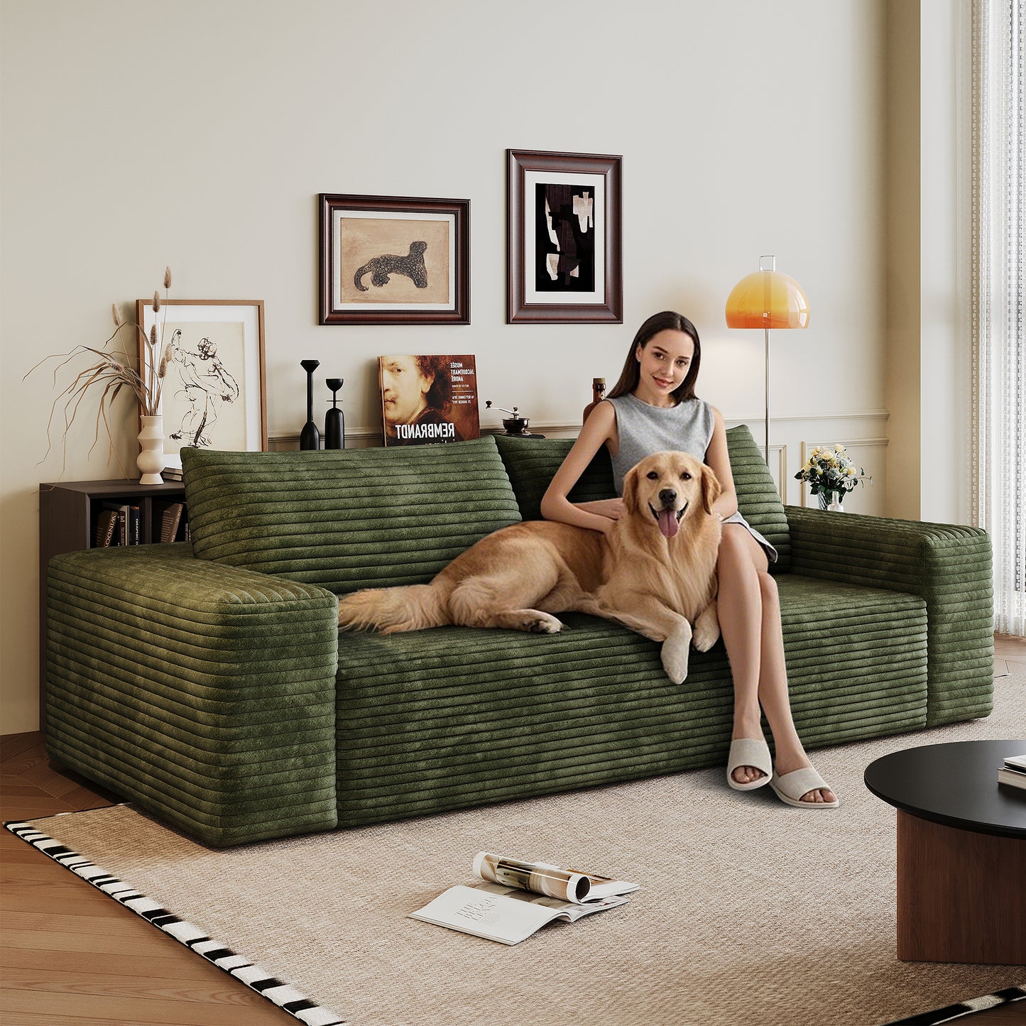 71" Corduroy Loveseat Sofa - Comfy Deep Seat, No Assembly, Green