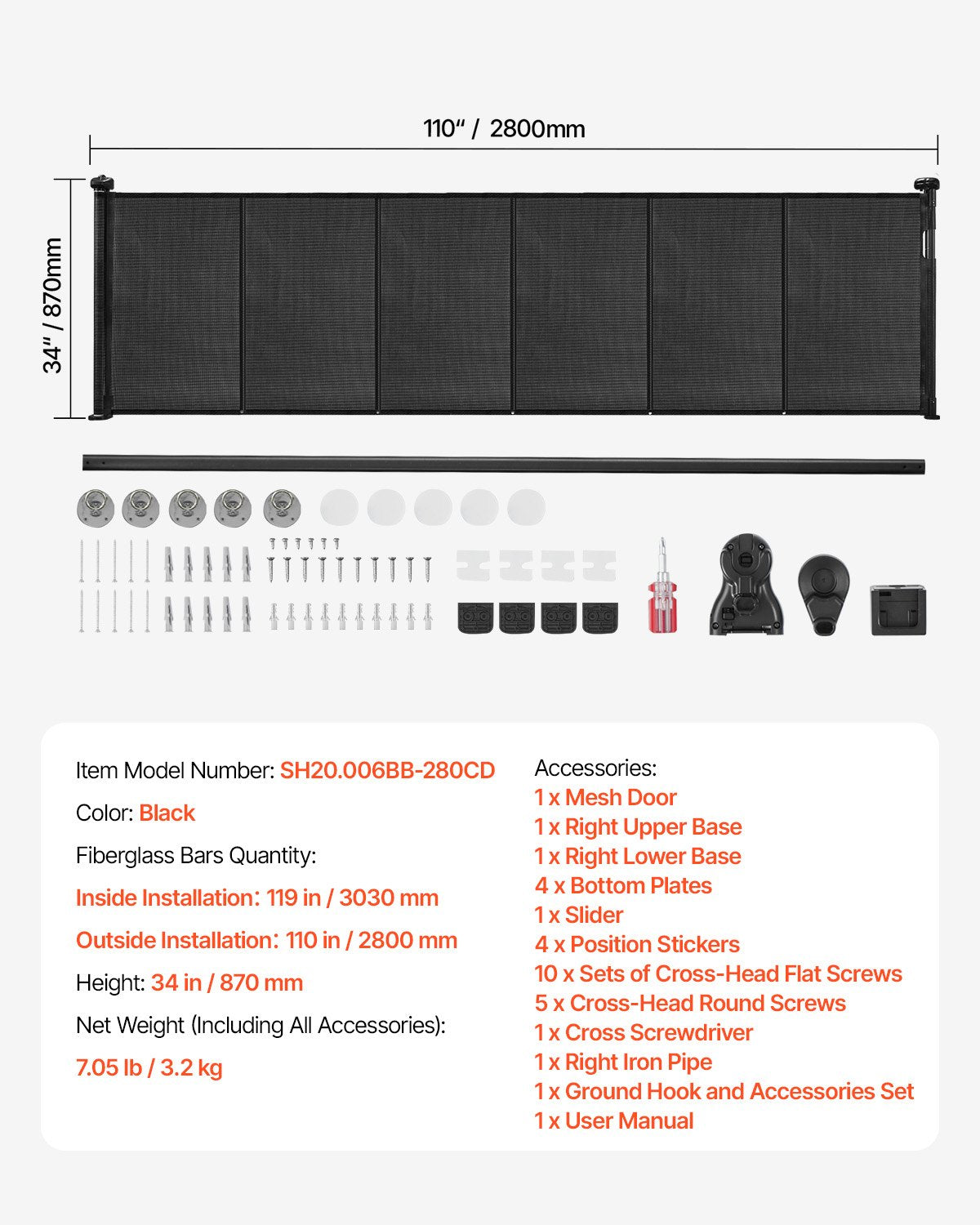 Retractable Baby Gate 34 Inch Tall Extends Up To 110 Inch Wide Mesh Safety Barrier for Kids Pets