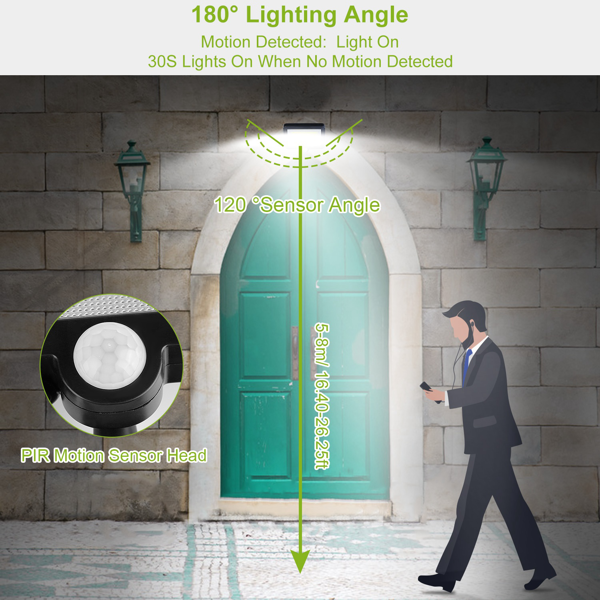 Outdoor Solar Wall Light with Motion & Light Sensor - IP65 Waterproof, 100 LEDs, Rotatable Panel, 16.4ft Cable for Garden, Patio, Garage