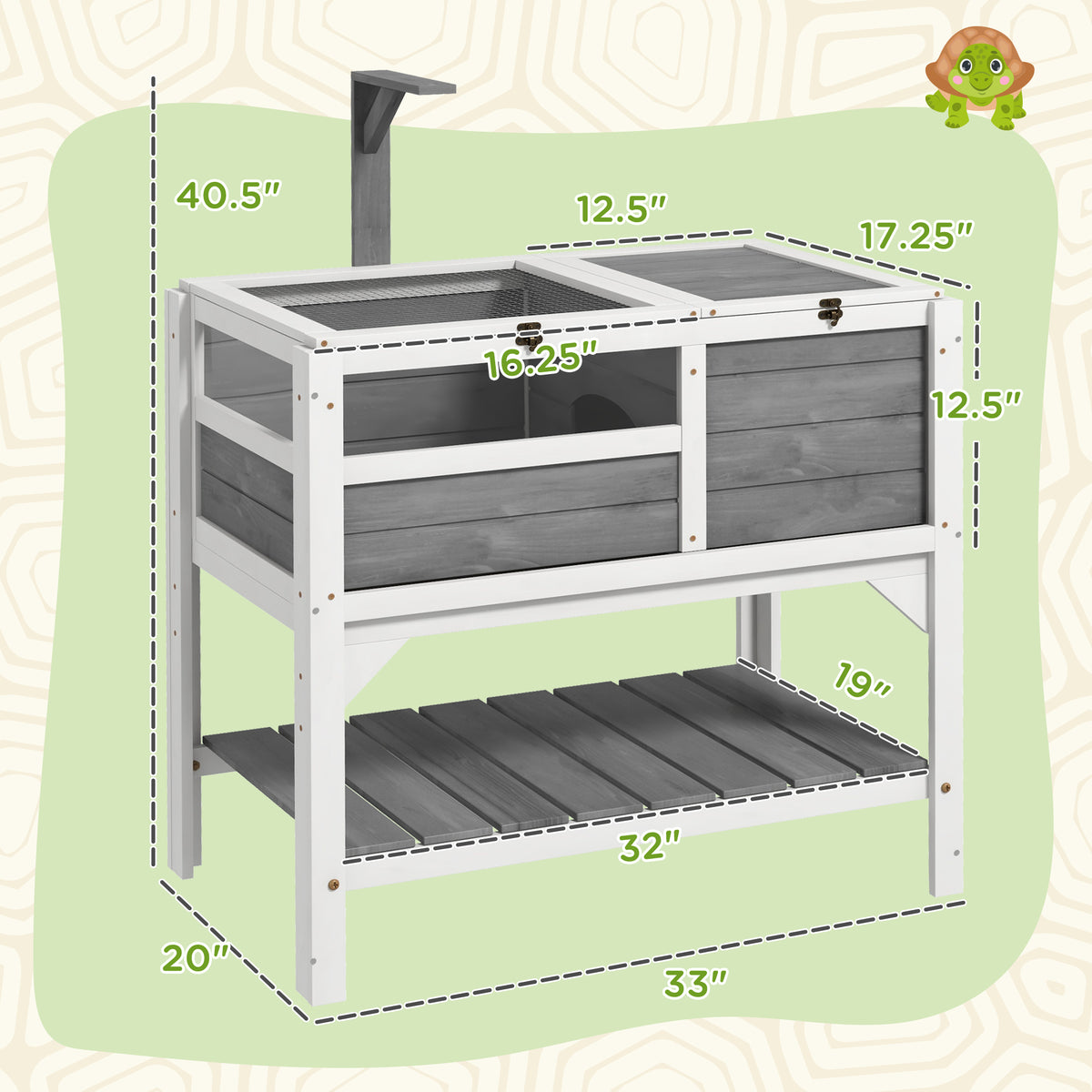 Indoor Tortoise Habitat with Shelf Storage and Weather Protection - Light Gray