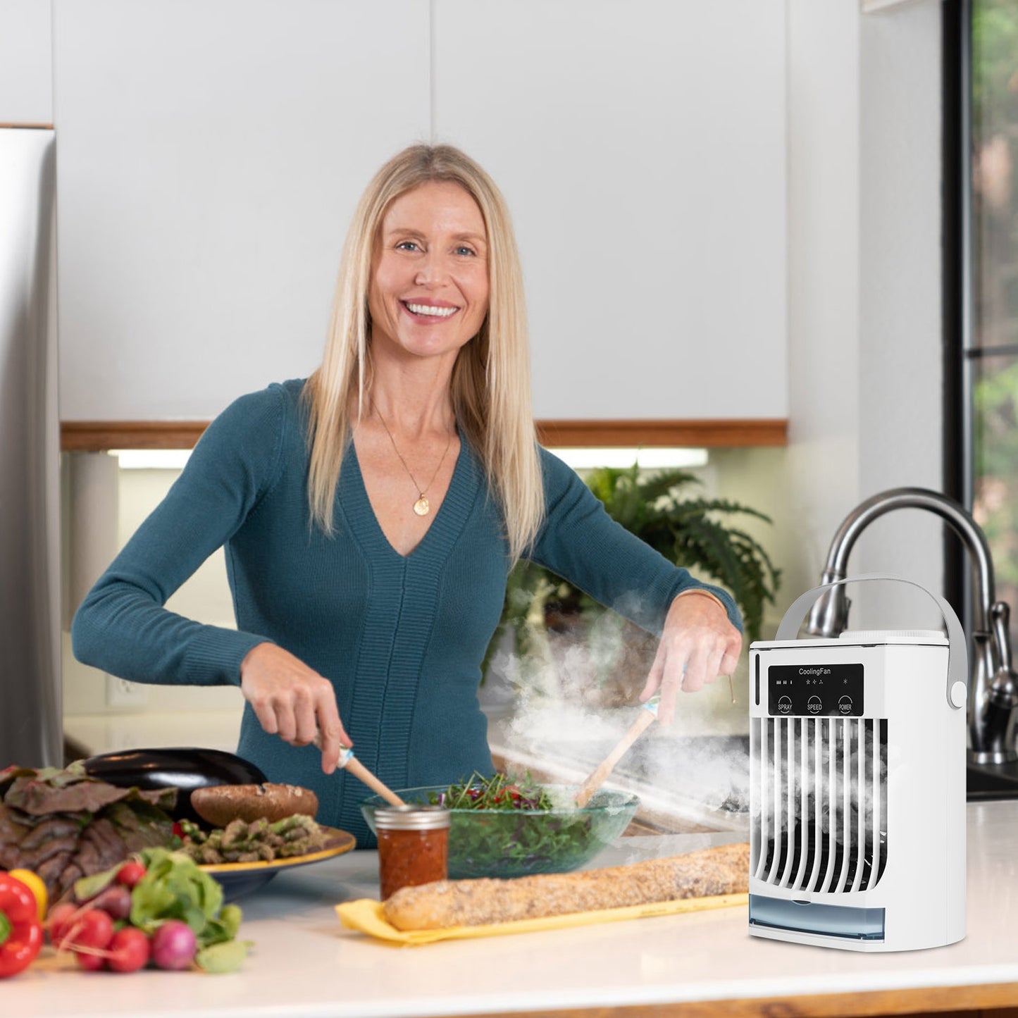 Portable Air Conditioner Fan with Humidifier & Night Light - White