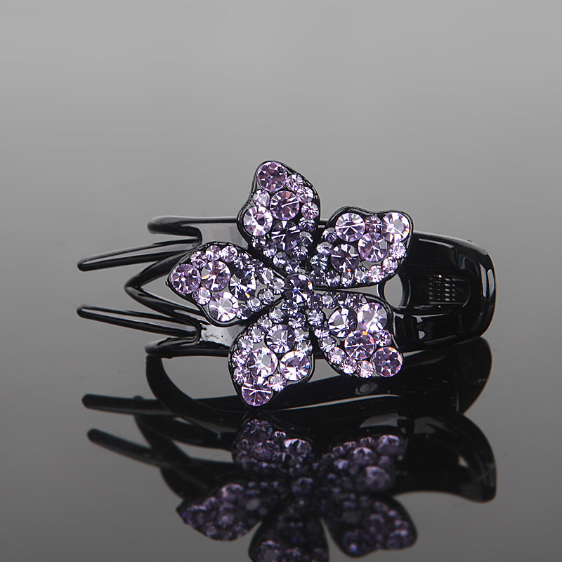 Rhinestone Flower Hair Clamps - Back Head Barrettes for Hair Accessories