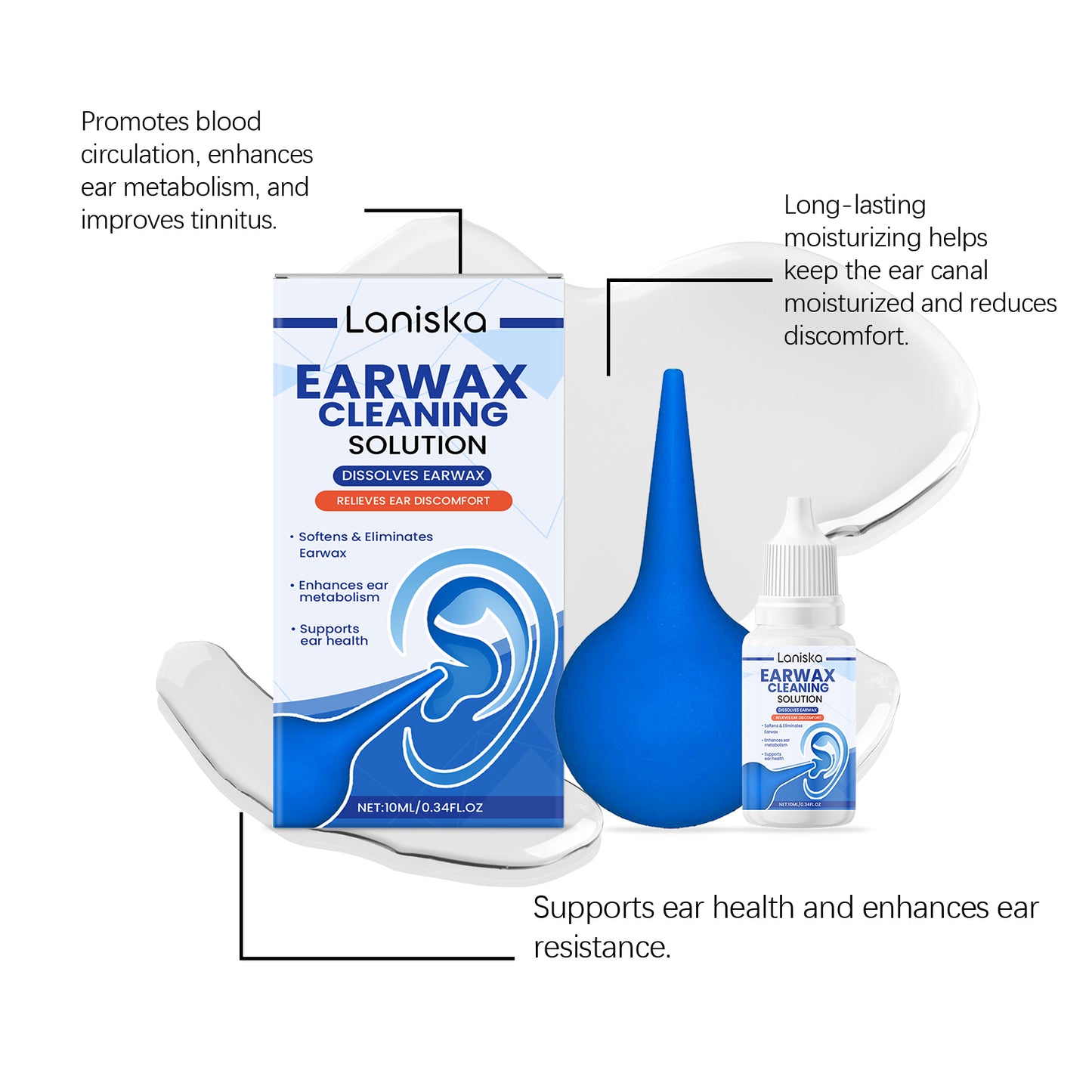 Earwax Removal Kit with Cleaning Drops and Rubber Ear Syringe