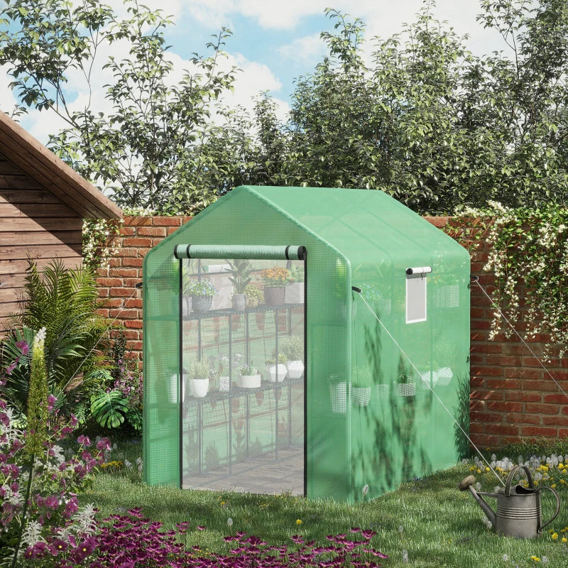Walk-In Greenhouse for Outdoors with Mesh Door & Windows - 18 Shelves, UV Protection, Plant Labels, Green