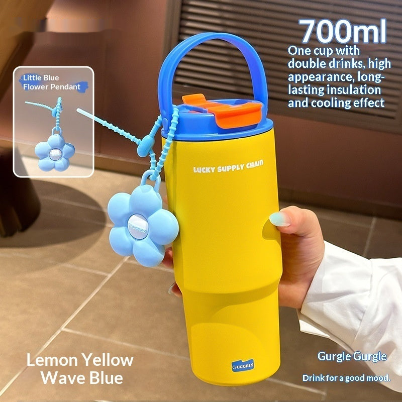 Large Capacity Stainless Steel Water Bottle with Straw - 700ml, Insulated, Durable