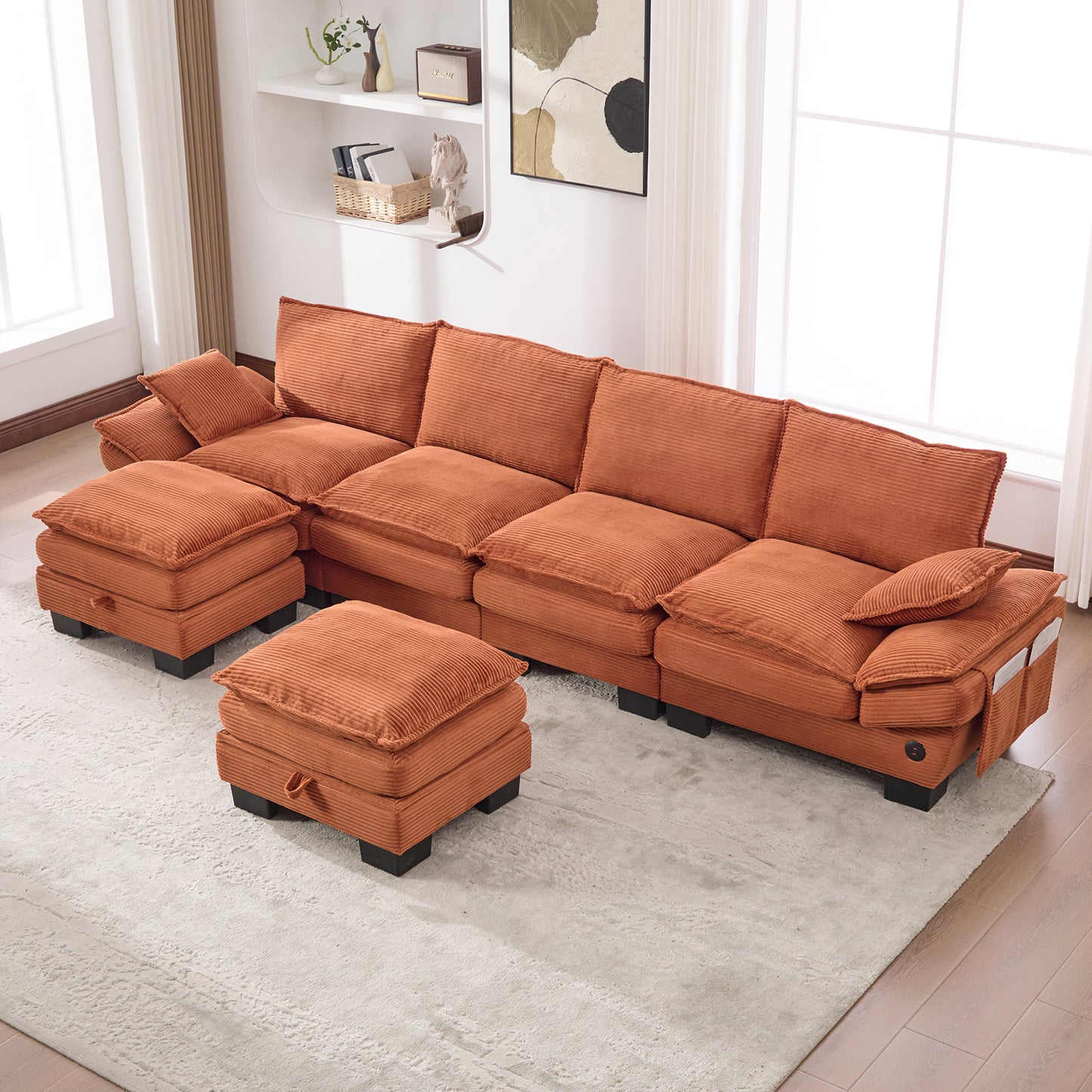 Modular Cloud Sofa - Comfy Corduroy Sectional for Living Room - Orange