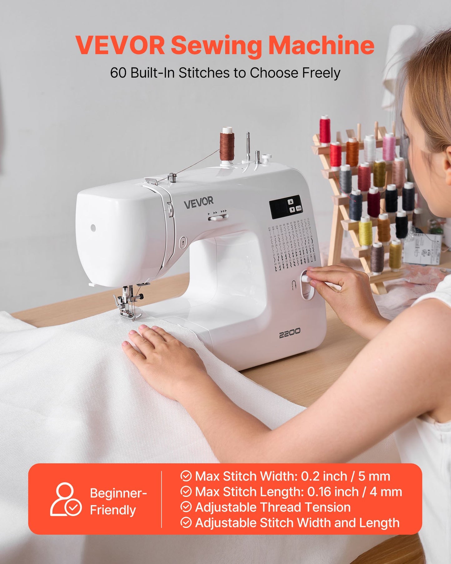 Digital Sewing Machine with 60 Stitch Applications, LED Screen & Heavy-Duty Frame