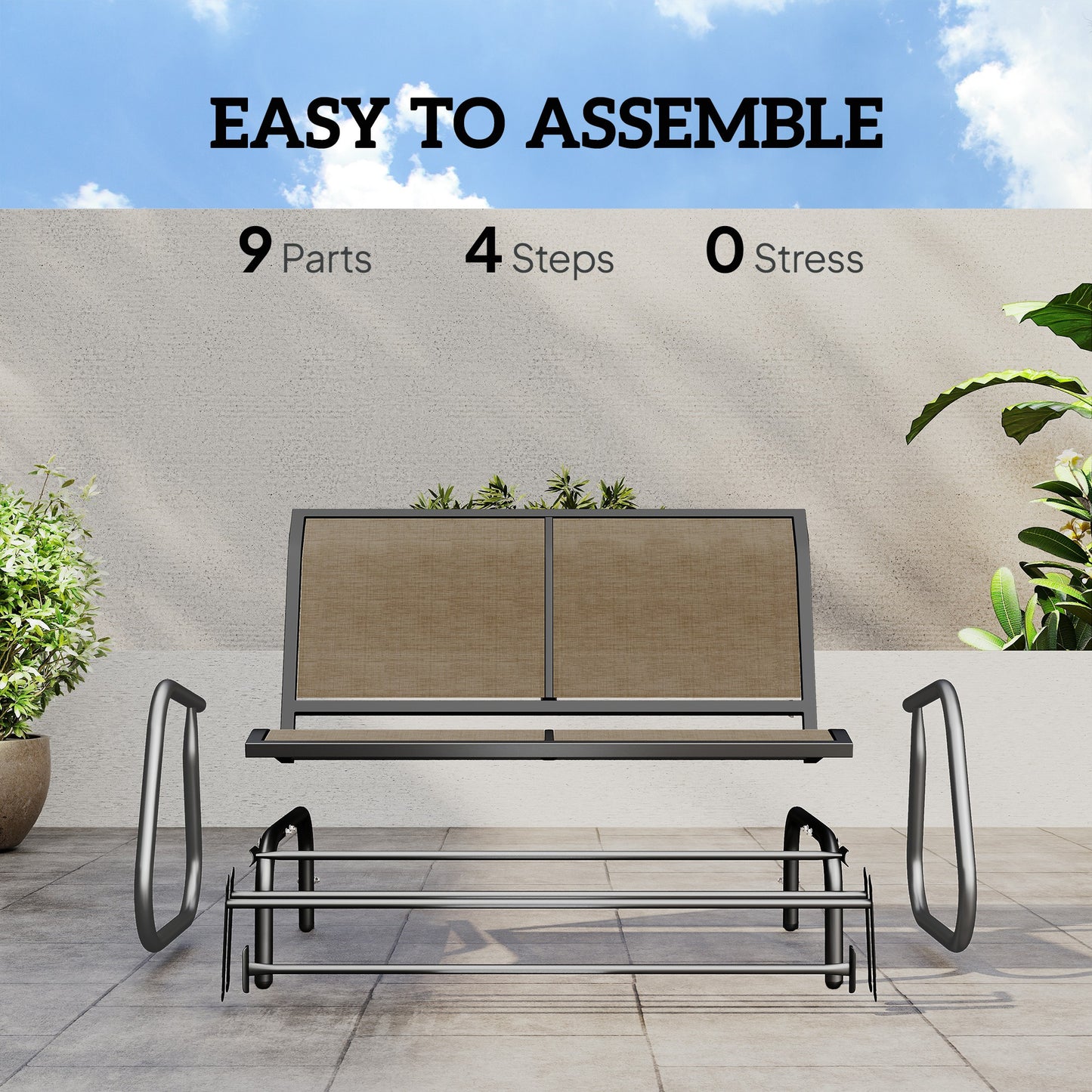 2-Person Outdoor Glider Bench - Steel Frame, Light Mixed Brown