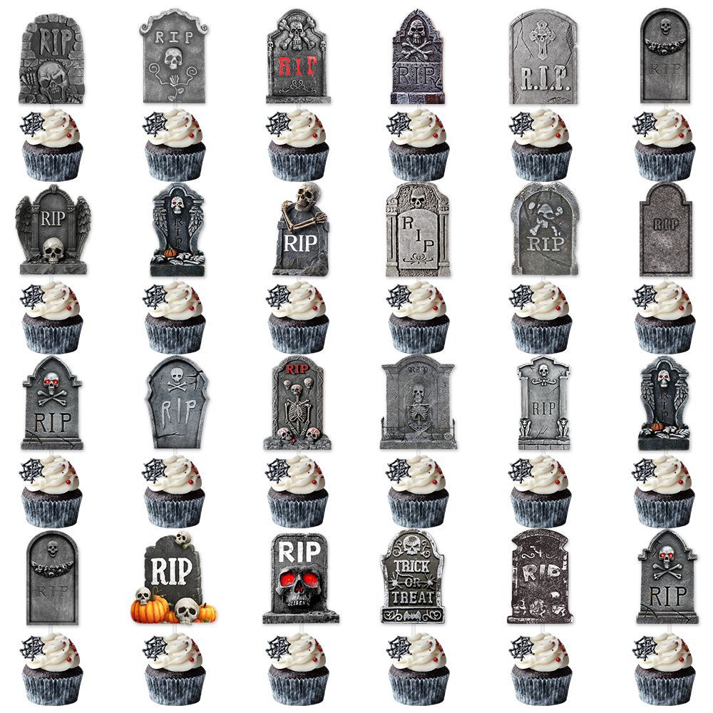 Halloween Tombstone Cake Flags Set - Horror Decorative Food Toppers