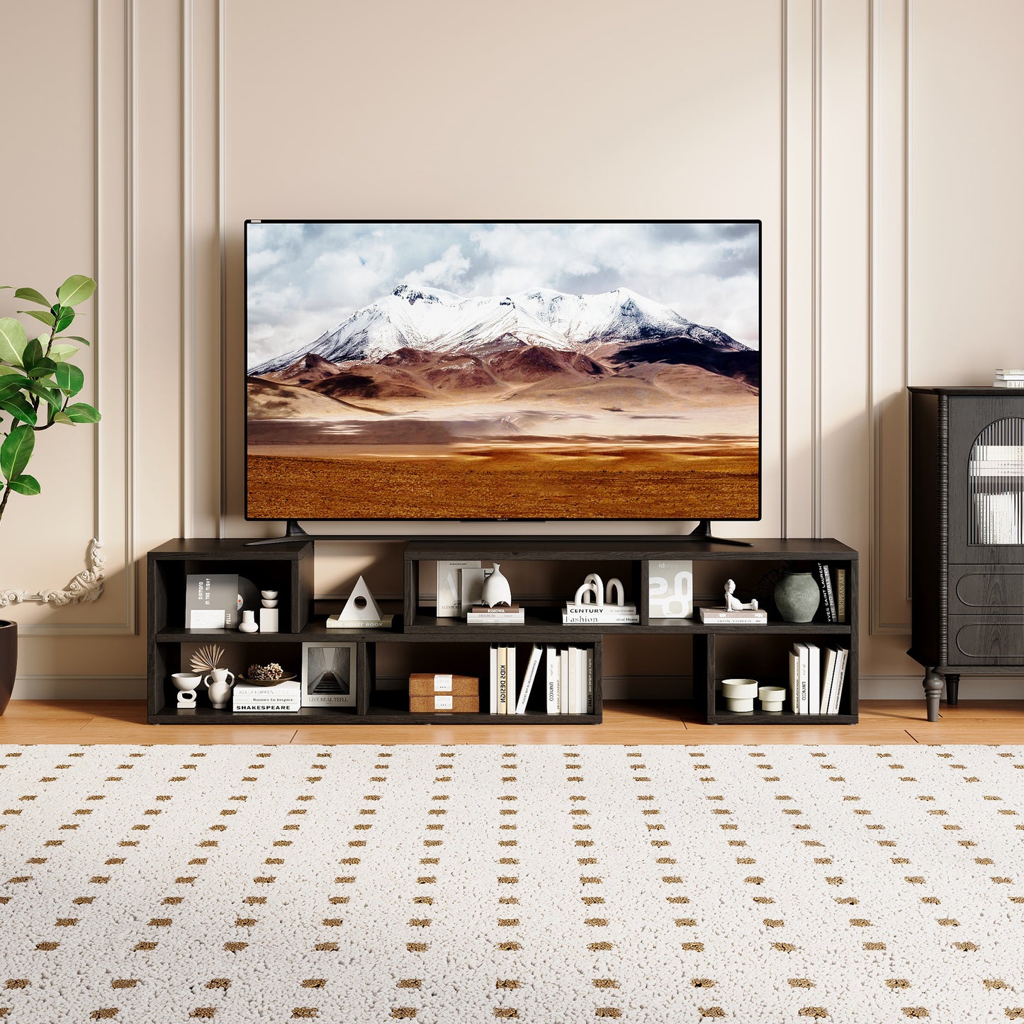 Adjustable Modular TV Stand - Black Open Storage Entertainment Center