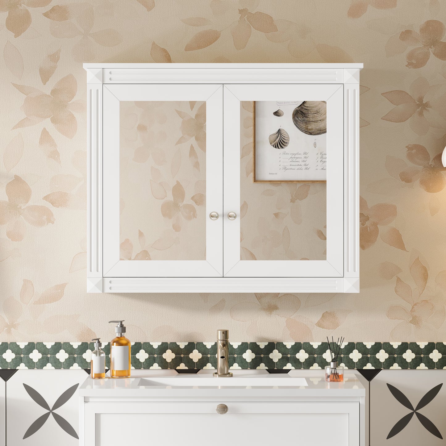 36'' x 28'' Wall Mounted Medicine Cabinet with Mirrors - White
