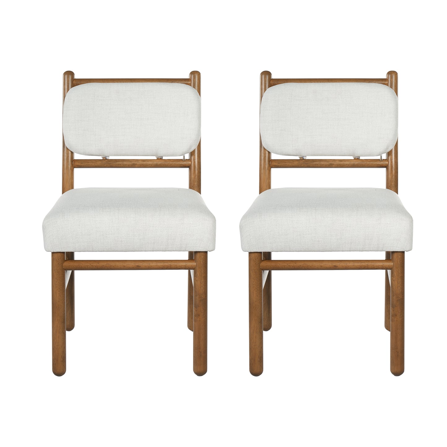 Modern Armless Dining Chairs Set of 2 - Beige Fabric & Dark Walnut