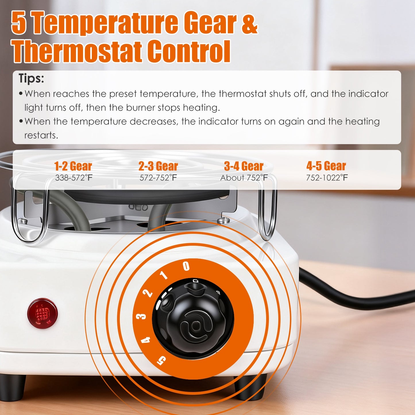 500W Electric Charcoal Burner with Thermostat Control & Tongs