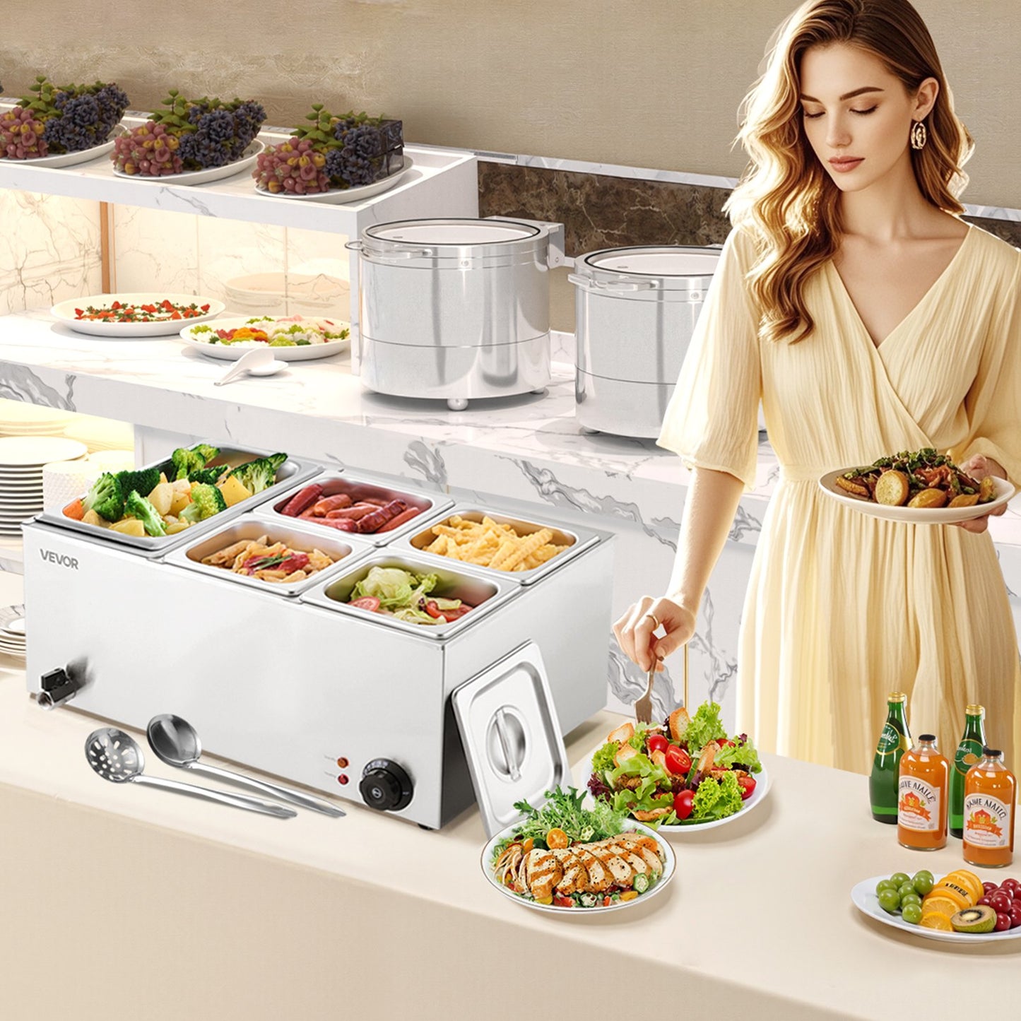 Commercial Food Warmer 5-Pan Countertop Buffet Bain Marie - Silver