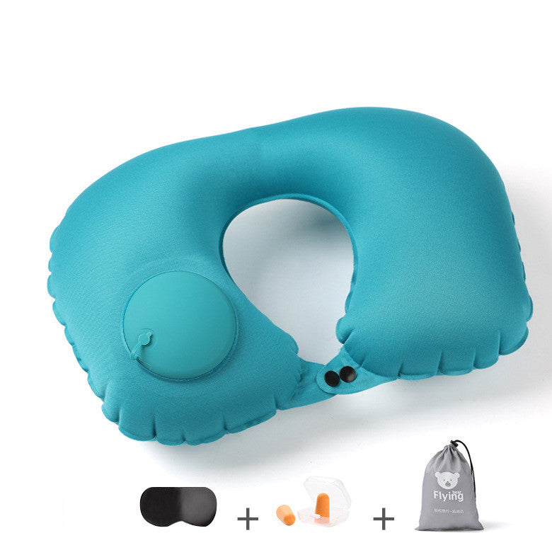 Portable Inflatable U-Shaped Travel Pillow with Self-Inflating Valve