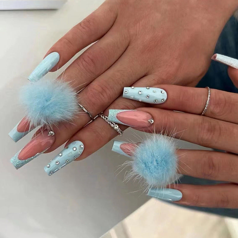 Cute Ballet Nail Stickers with Fur Ball Glue