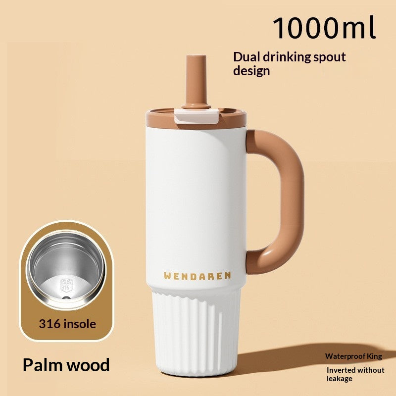 Large Capacity Thermal Insulation Cup with Straw - Stainless Steel Travel Mug