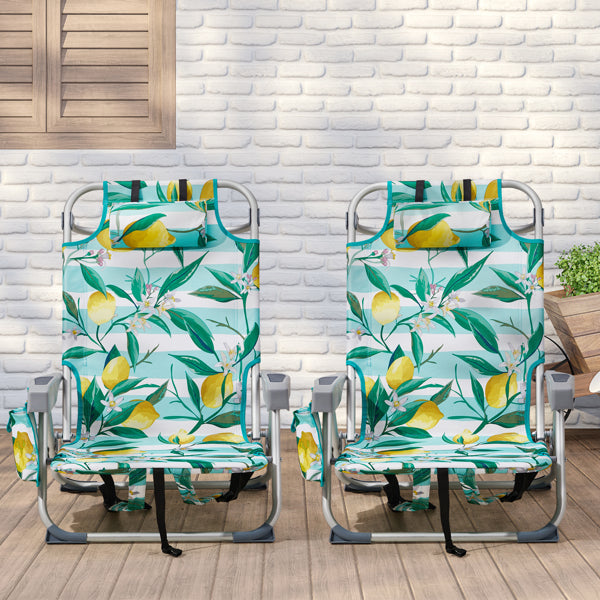 Folding Beach Chair with Lemon Pattern - Lightweight Aluminum Frame