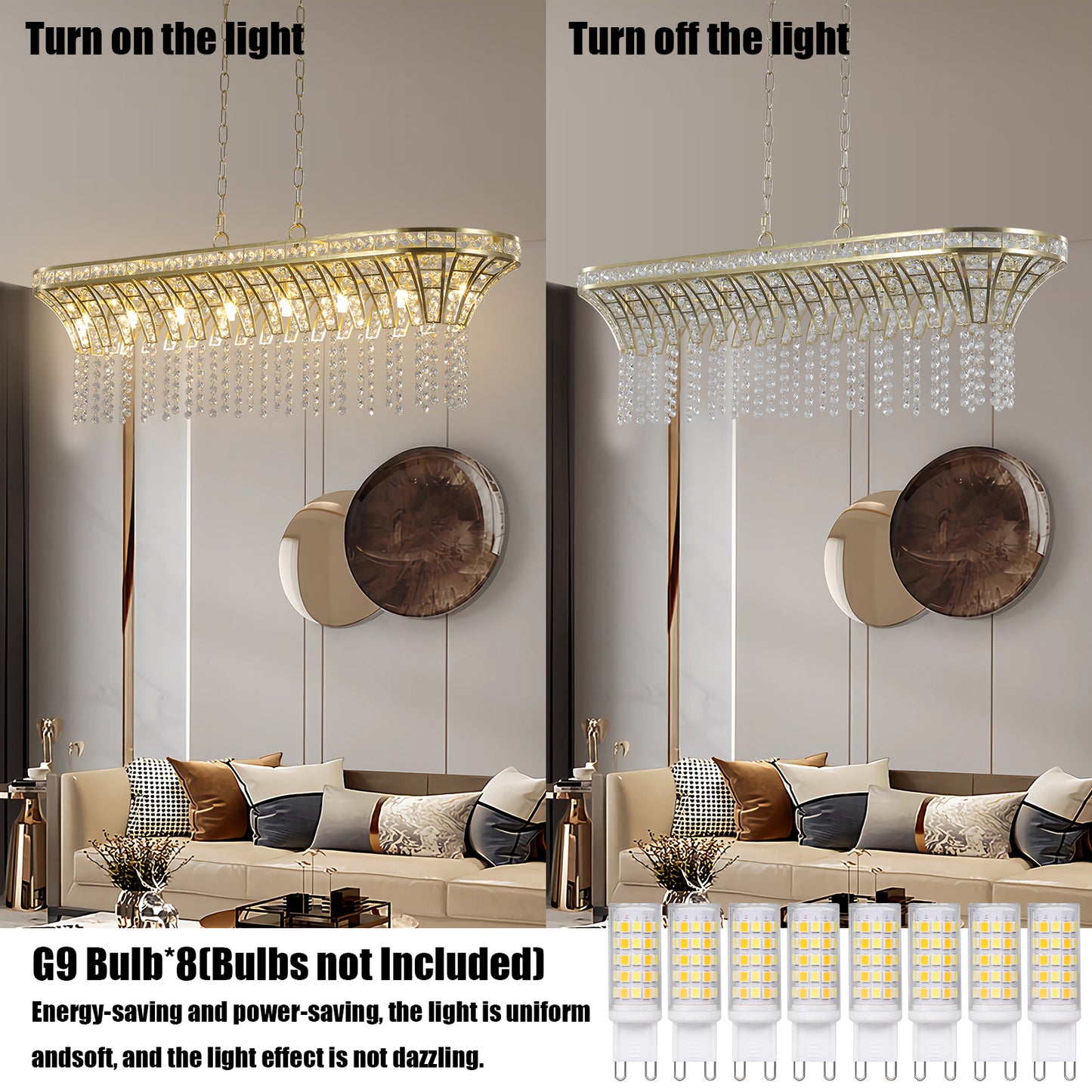 39-Inch Crystal Linear Chandelier with Gold Finish - Elegant Pendant Light