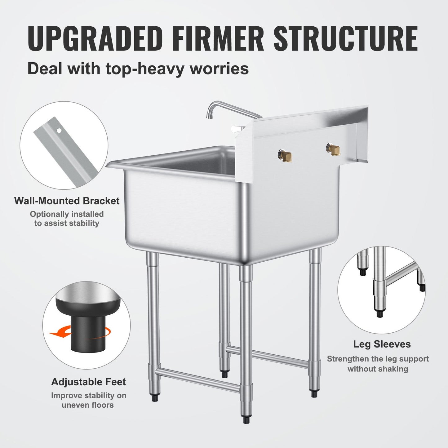 Stainless Steel Utility Sink with Faucet & Legs - 27x41 Inch