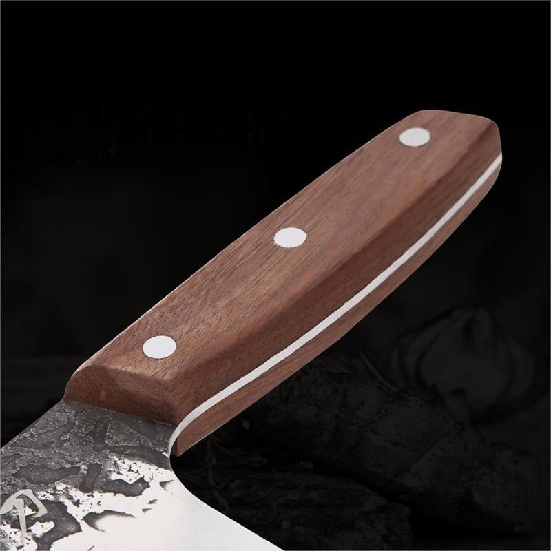 Old Fashioned Carved Chinese Kitchen Knife - Multi-purpose Stainless Steel Blade, Black