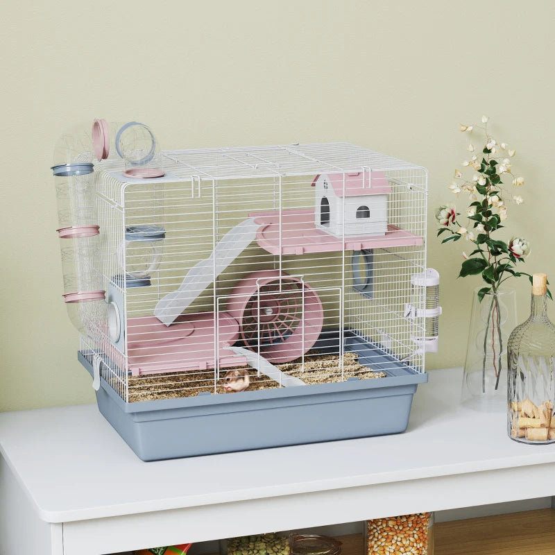 Small Animal Cage with Exercise Wheel Tunnels & Accessories - Blue, 3 Tiers