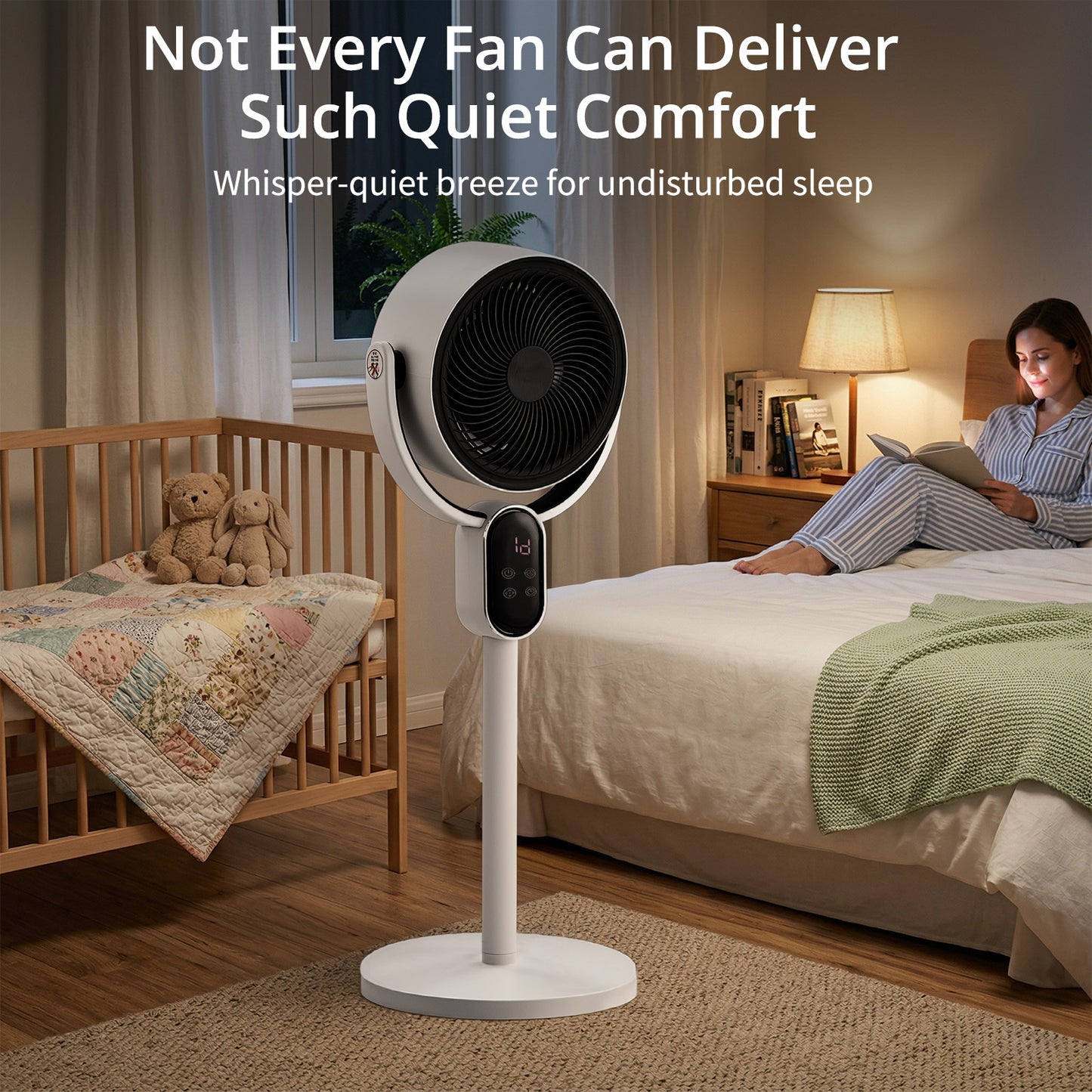 Standing Desk Fan with Remote & Oscillation - 110V 40W Air Circulator, 3 Speeds, 12H Timer