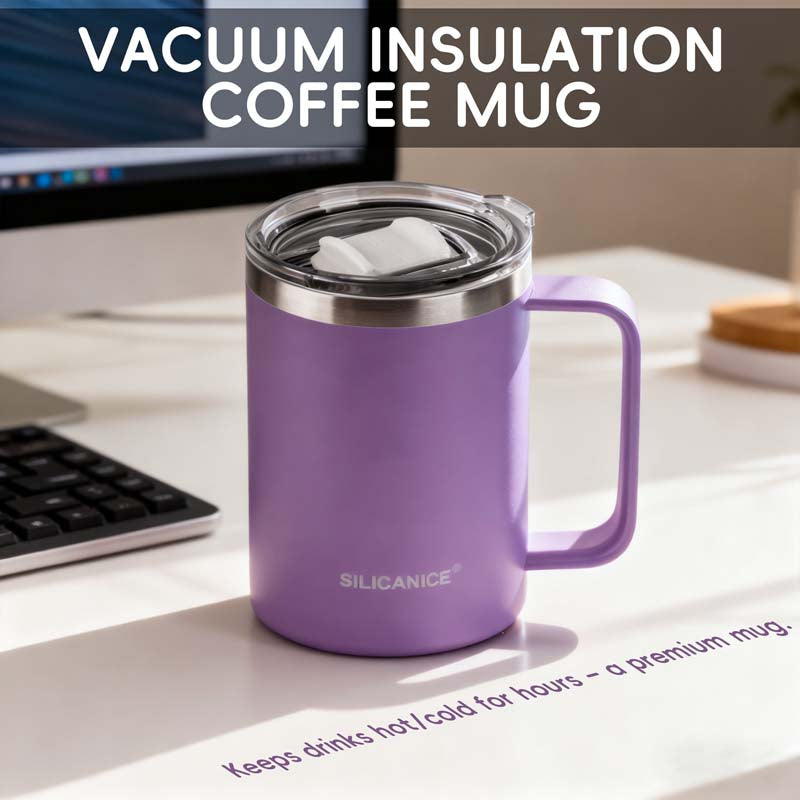 14oz Insulated Coffee Mug with Handle & Detachable Lid - Stainless Steel Travel Tumbler