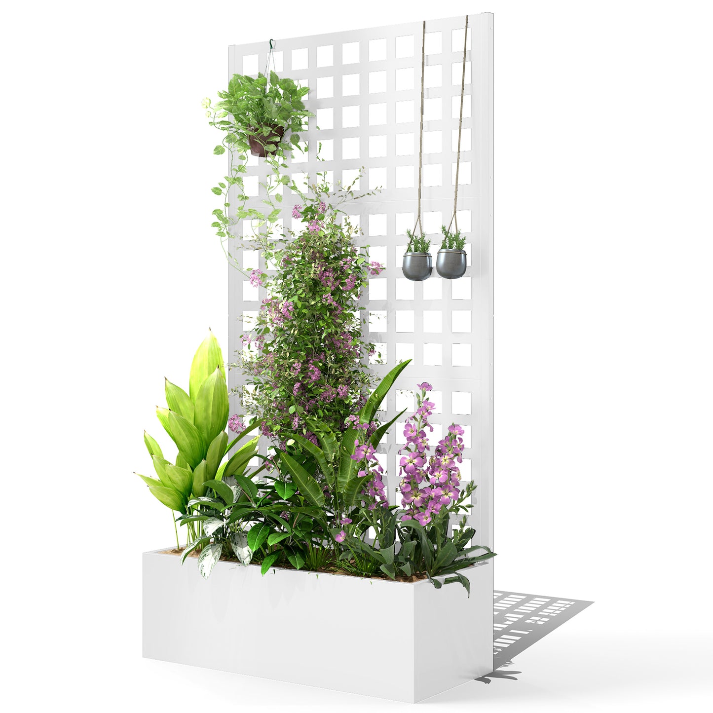 Galvanized Steel Raised Garden Bed with Trellis for Climbing Plants 35x16x70 White